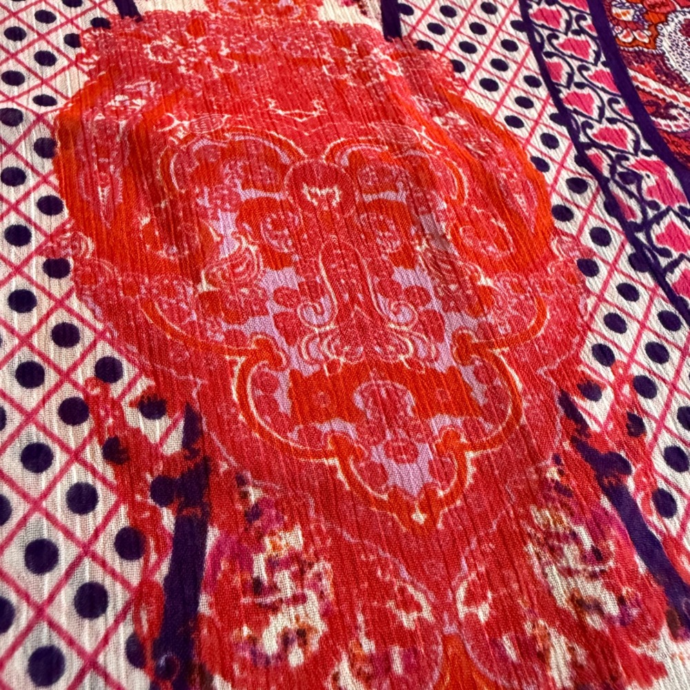 Pink Purple Orange Paisley Medallion Gauze Scarf Lightweight Wrap 18x68 - Picture 2 of 6